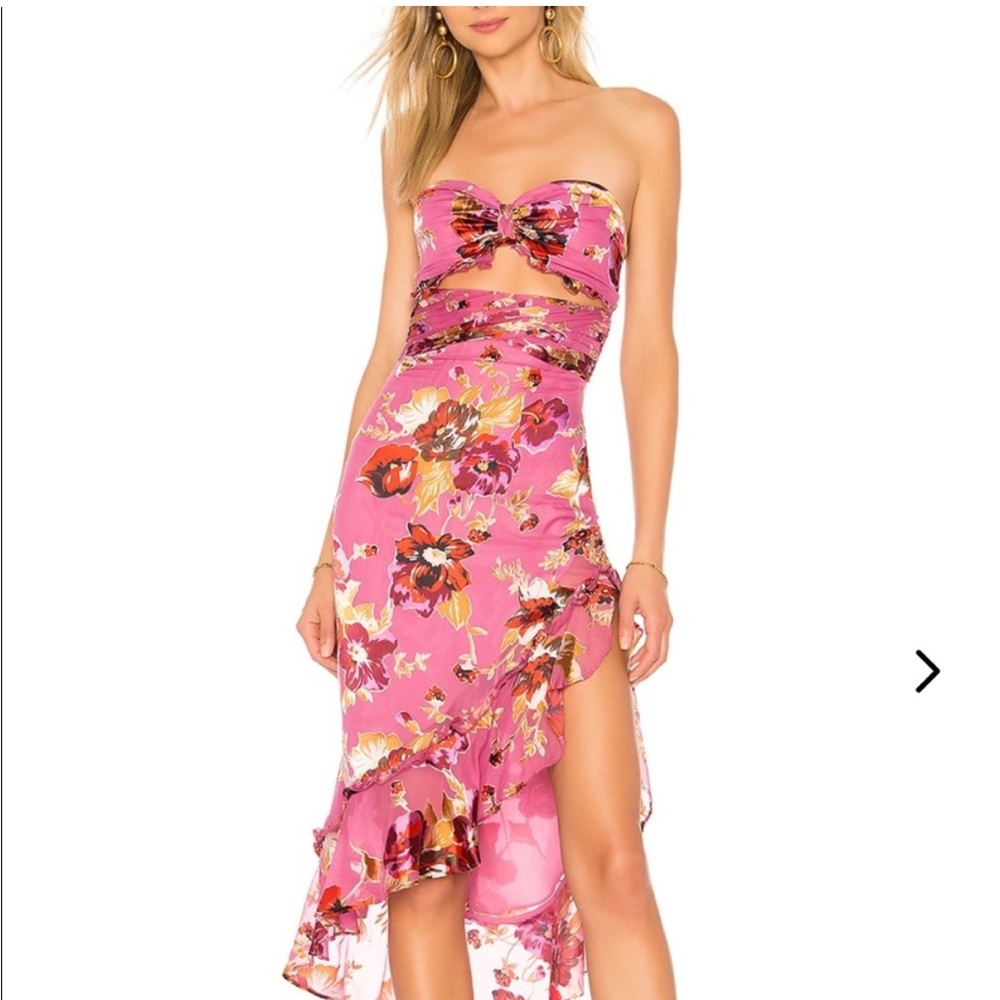 Lovers + Friends Pink Strapless Asymmetrical Sundress